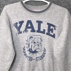 Yale University Crewneck Sweatshirt Gray Distressed Bulldog Graphic Mens Large